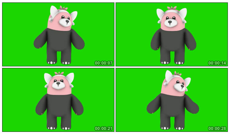 神奇宝贝穿著熊正面角度绿屏抠像后期特效视频素材
