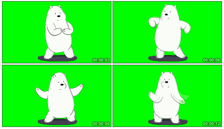 北极熊跳舞绿屏抠像后期特效视频素材