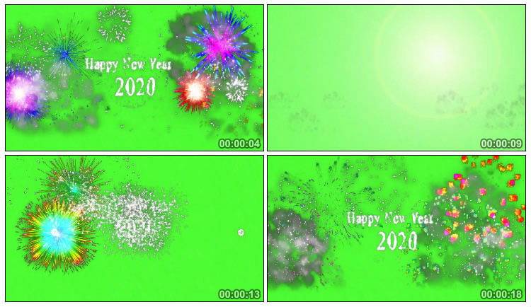 烟花升空绽放2020新年快乐绿屏特效视频素材