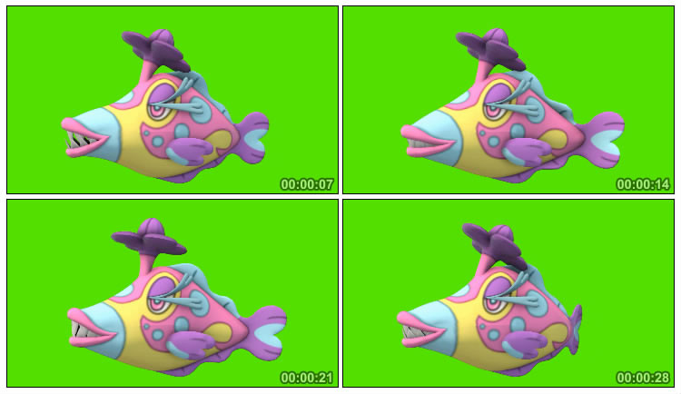 神奇宝贝Bruxish磨牙彩皮鱼右侧角度绿屏后期特效视频素材