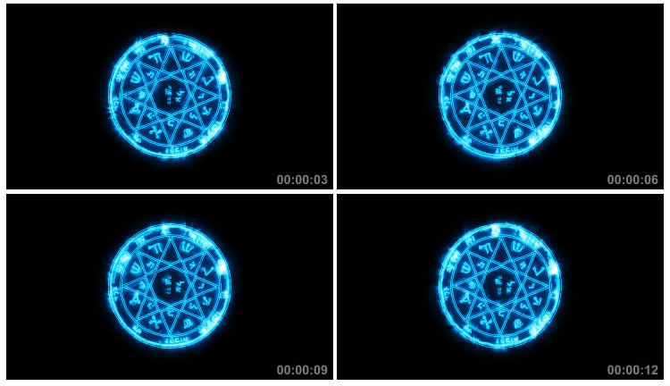 蓝色魔法阵五芒星神秘符号黑屏后期特效视频素材
