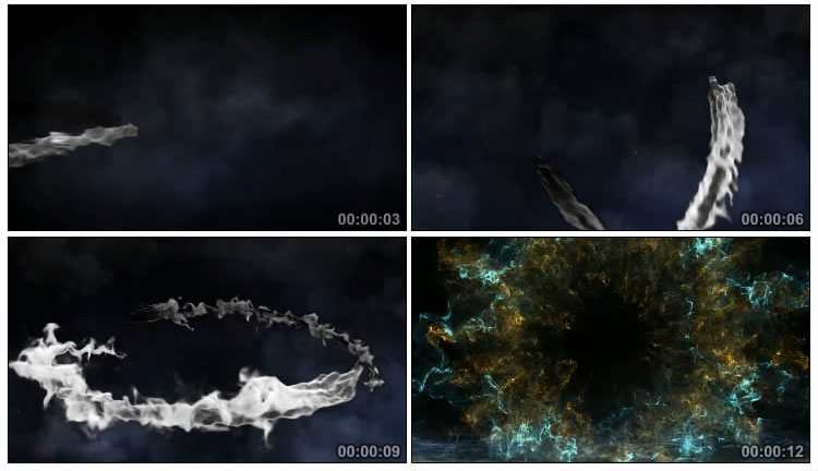 黑白飞龙烟雾相撞爆炸粒子后期特效视频素材