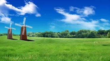 草地上的荷兰风车自然风景视频素材