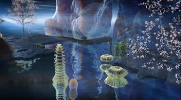 3D视觉效果月亮湖美景视频素材