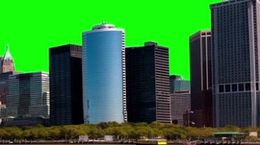 城市建筑高楼绿屏抠像后期特效视频素材