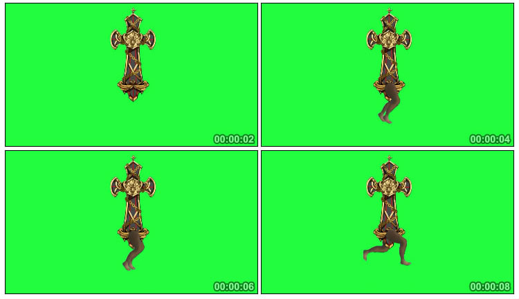 十字架长腿走路绿屏后期特效视频素材