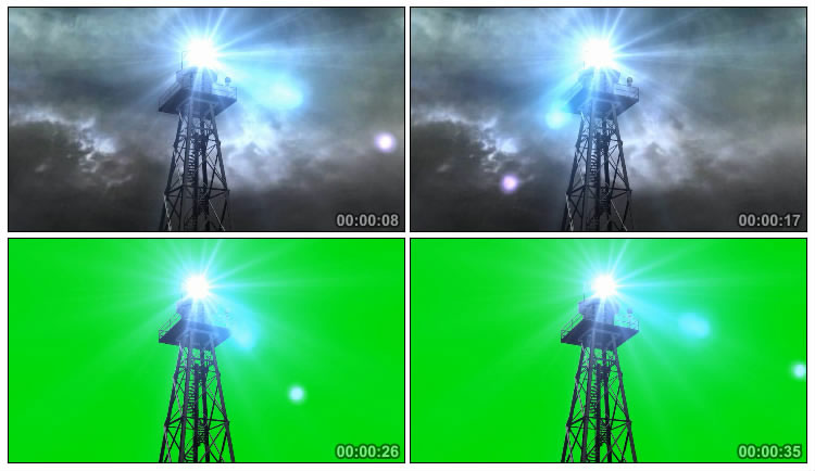 铁塔探照灯照射绿屏后期特效视频素材