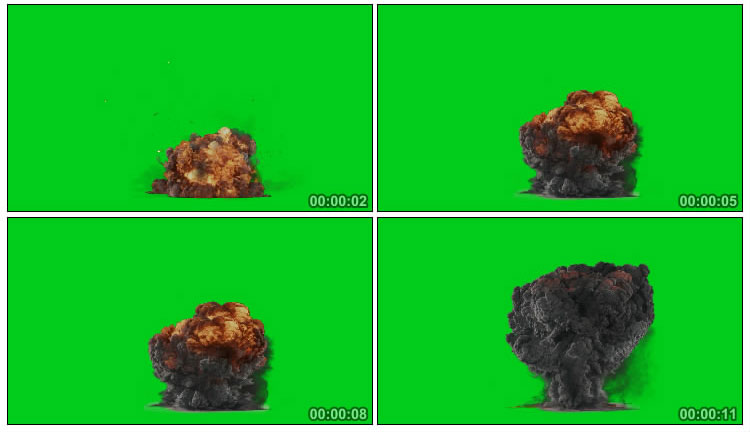 大爆炸碎片火焰黑烟腾起绿屏抠像后期特效视频素材