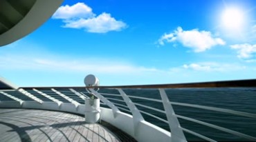 轮船游艇栏杆处大海蓝天白云视频素材