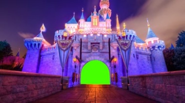 梦幻灯光迪士尼城堡绿屏抠像后期特效视频素材