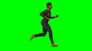 卡通人物女人奔跑绿布抠像后期特效视频素材