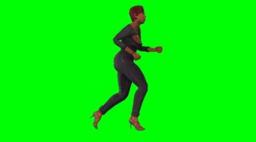 卡通人物女人奔跑绿布抠像后期特效视频素材