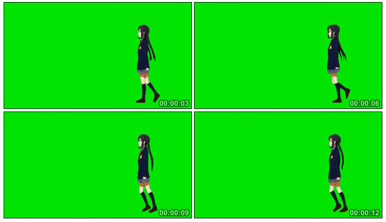 二次元动漫女孩走路绿屏抠像后期特效视频素材