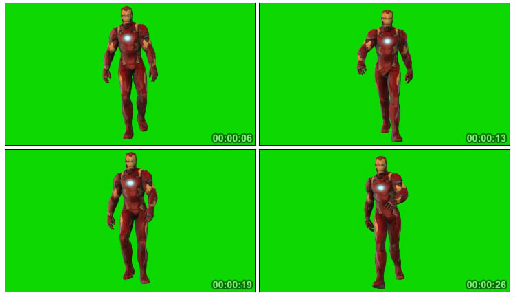 钢铁侠正面走来人物抠像绿屏后期特效视频素材