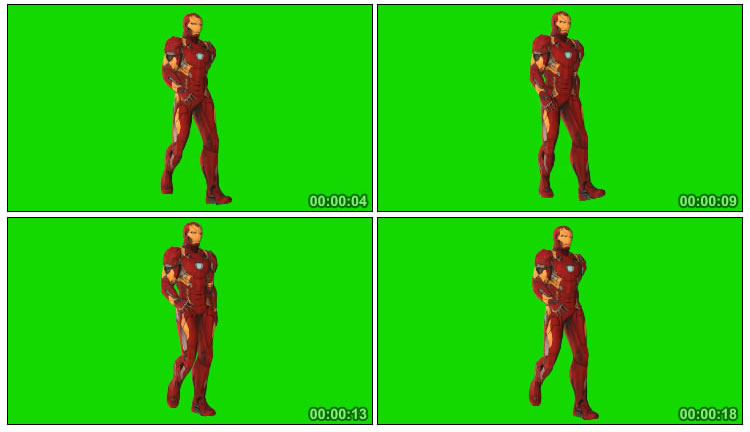 钢铁侠走路步伐绿屏人物抠像后期特效视频素材