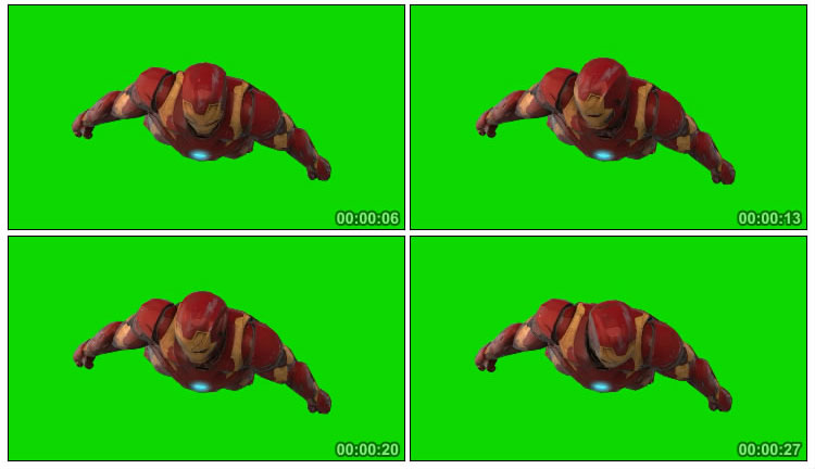 钢铁侠空中飞行正面角度绿屏人物抠像特效视频素材