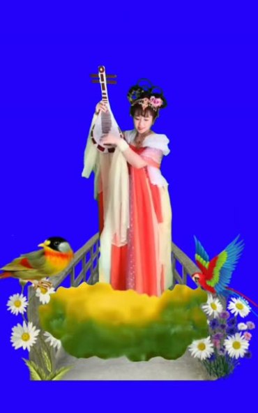 古装美女仙女弹琵琶人物抠像蓝屏抠像后期特效视频素材