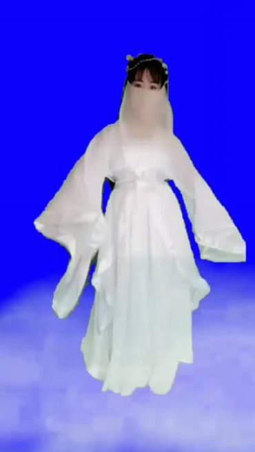 白衣蒙面仙女美女仙气蓝布抠像后期特效视频素材