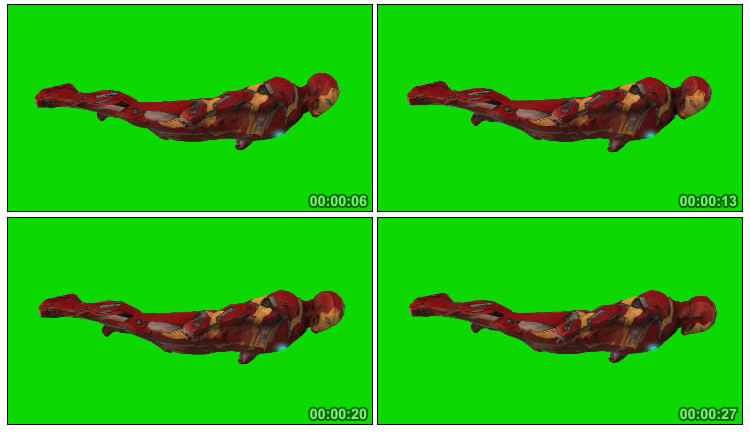 钢铁侠空中平飞绿屏人物抠像后期特效视频素材