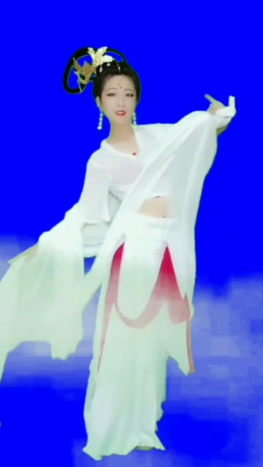 真人白衣仙女舞袖舞蹈仙气蓝屏抠像后期特效视频素材