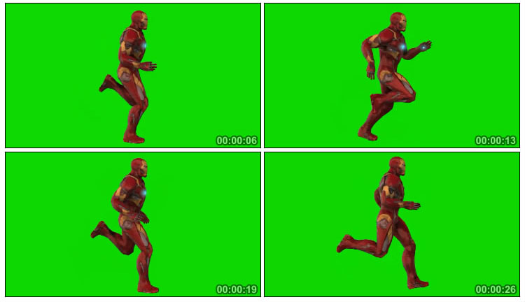 钢铁侠奔跑人物抠像绿屏后期特效视频素材