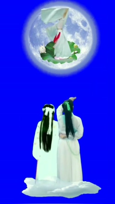 神仙眷侣赏月嫦娥舞蹈蓝屏抠像后期特效视频素材