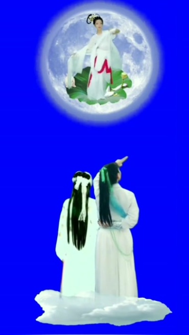 神仙眷侣赏月嫦娥舞蹈蓝屏抠像后期特效视频素材