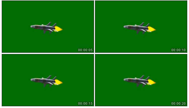 飞弹导弹喷射火焰空中飞行绿布抠像后期特效视频素材
