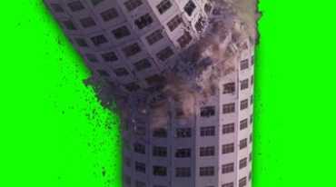 摩天高楼倒塌坍塌绿屏抠像后期特效视频素材