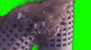 摩天高楼倒塌坍塌绿屏抠像后期特效视频素材