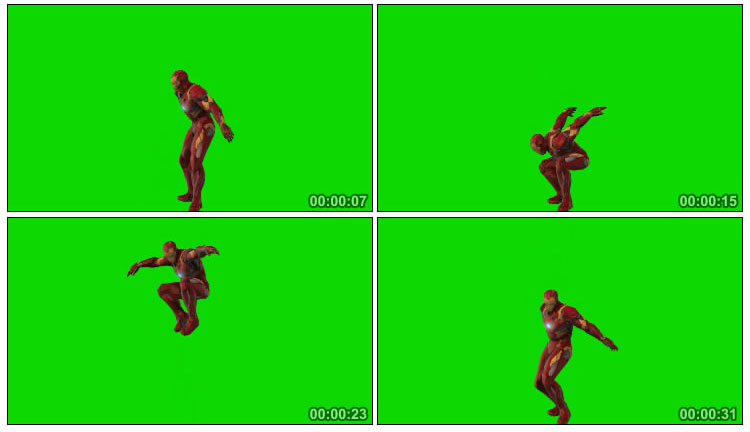 钢铁侠蹦高跳跃人物抠像绿幕后期特效视频素材