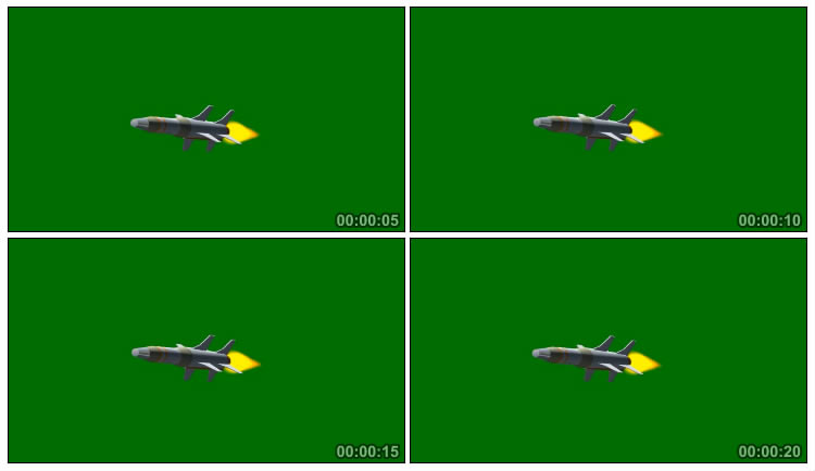 导弹飞弹喷火空中飞行绿屏抠像后期特效视频素材