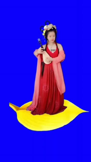 美女弹奏琵琶蓝屏人物抠像后期特效视频素材