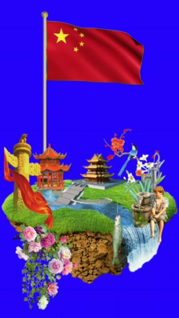 国旗飘扬中国元素蓝屏后期特效视频素材