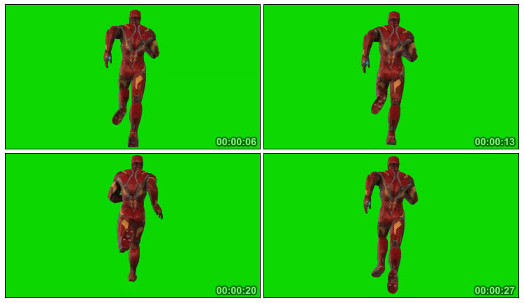 钢铁侠奔跑背影人物抠像绿布后期特效视频素材