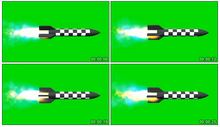飞毛腿导弹飞弹飞行绿屏抠像后期特效视频素材