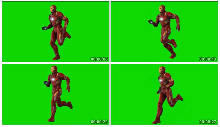 钢铁侠奔跑动作绿屏人物抠像后期特效视频素材