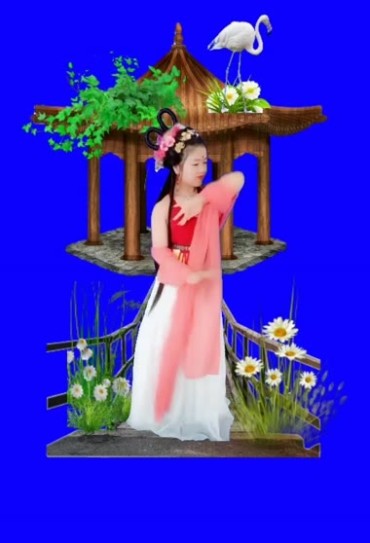 凉亭古典美女唱戏跳舞手机短后期特效视频素材