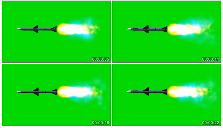 跟踪导弹飞弹飞行绿屏抠像后期特效视频素材