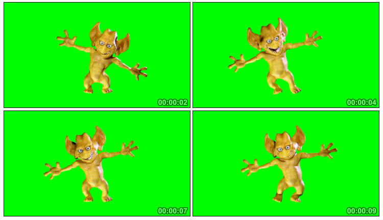 长耳朵怪物怪胎跳舞绿屏抠像后期特效视频素材