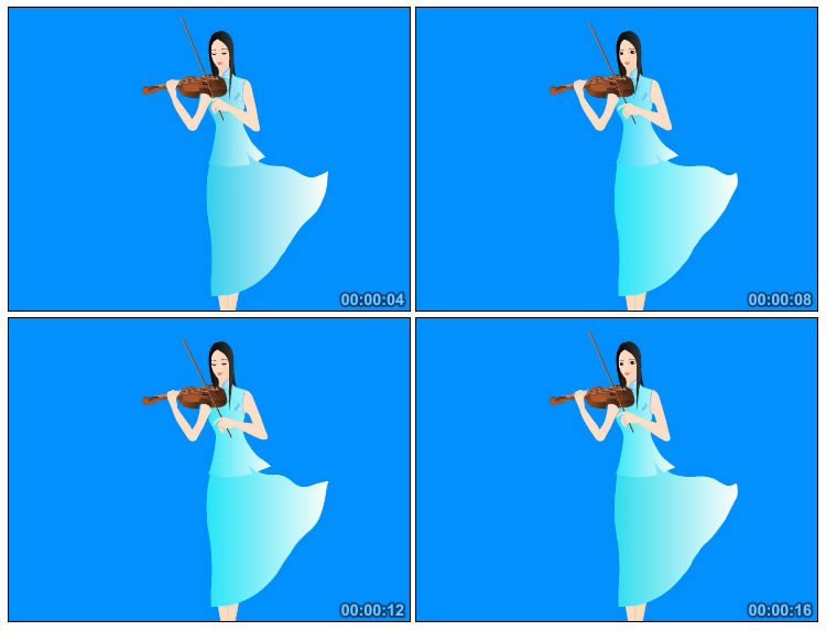 风中长裙美女拉小提琴卡通人物抠像特效视频素材