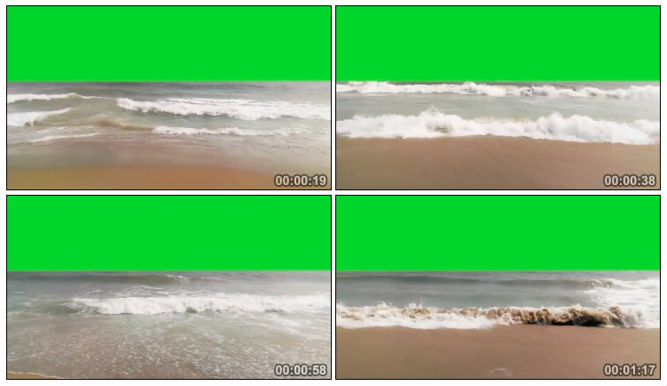 海滩沙滩海浪拍打潮水天空绿布抠像特效视频素材