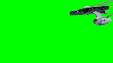星际飞船冒烟损坏飞过绿屏抠像后期特效视频素材
