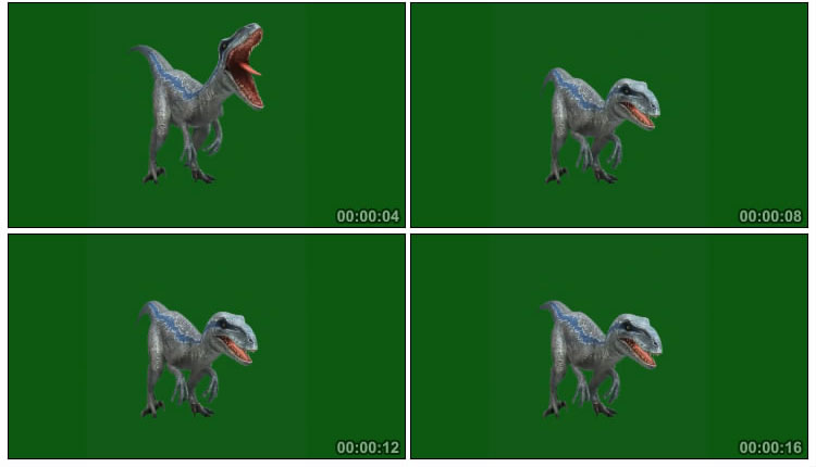 食肉恐龙伶盗龙咆哮绿幕后期抠像视频素材