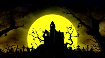 万圣节月圆之夜鬼节吸血鬼古堡骑着扫帚的巫婆视频素材