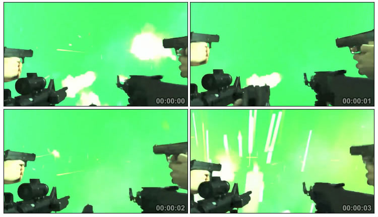 乱枪扫射武器射击绿布抠像视频素材