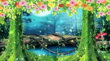 梦幻童话森林深处水塘水晶蝴蝶粒子视频素材
