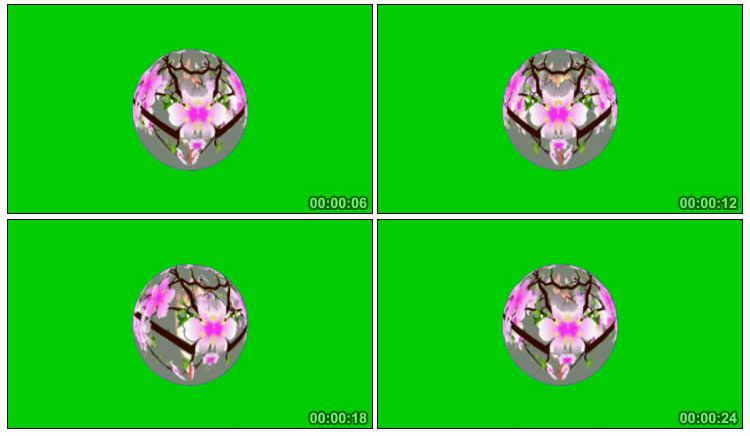 梅花圆球彩球花球旋转绿布抠像特效视频素材