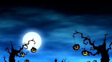 万圣节南瓜灯挂在树上鬼夜蝙蝠古堡满月背景视频素材