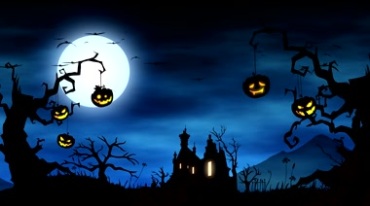 万圣节南瓜灯挂在树上鬼夜蝙蝠古堡满月背景视频素材